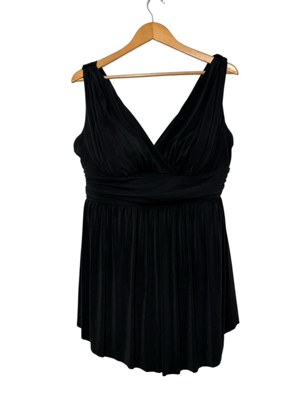 Longitute One Piece Swimsuit w/ Attached Pleated Skirt Bathing Suit Black 18W 2X